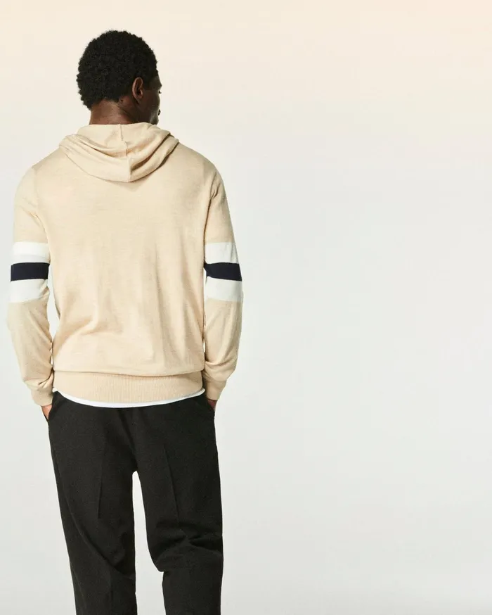From Future Hoodies Men Striped Hoodie Sweater Heather Beige