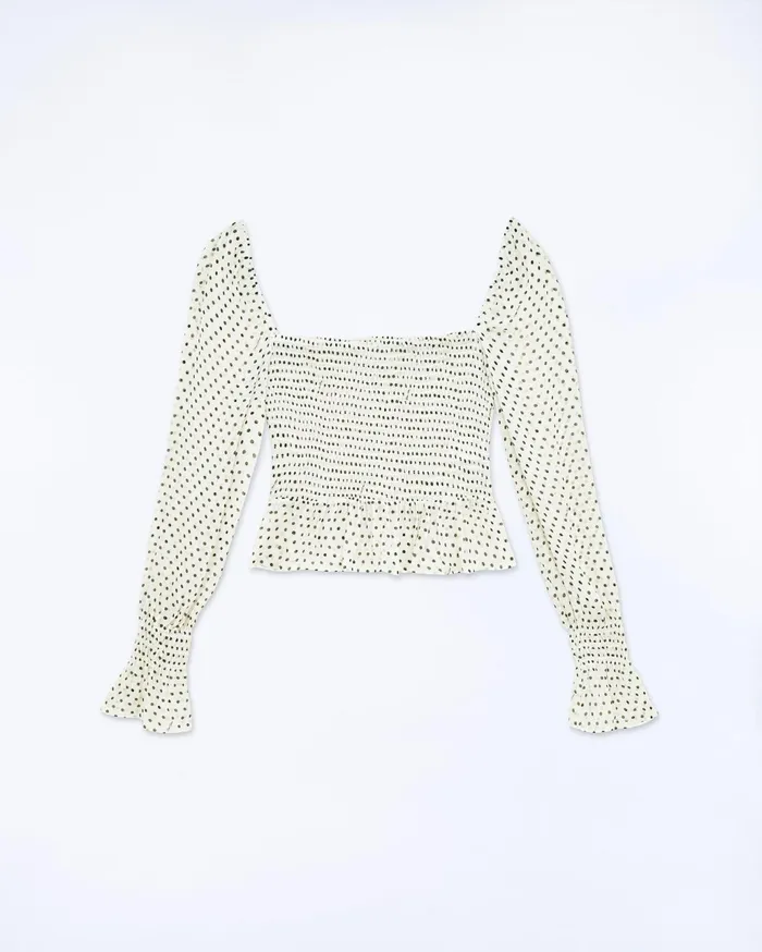 From Future Shirts TShirts and Tops Women Molly Long Sleeve Top Ecru Polka Dots