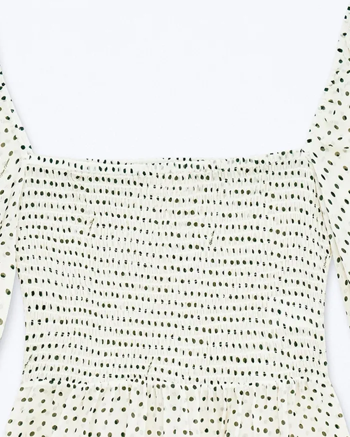 From Future Shirts TShirts and Tops Women Molly Long Sleeve Top Ecru Polka Dots