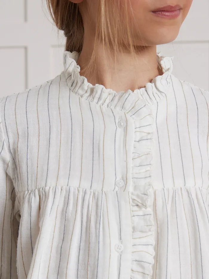 Girls Cyrillus Clothing Cotton Gauze Ruffled Shirt Rayure Bleuecru Girls Cyrillus Clothing Cotton Gauze Ruffled Shirt Rayure Bleuecru