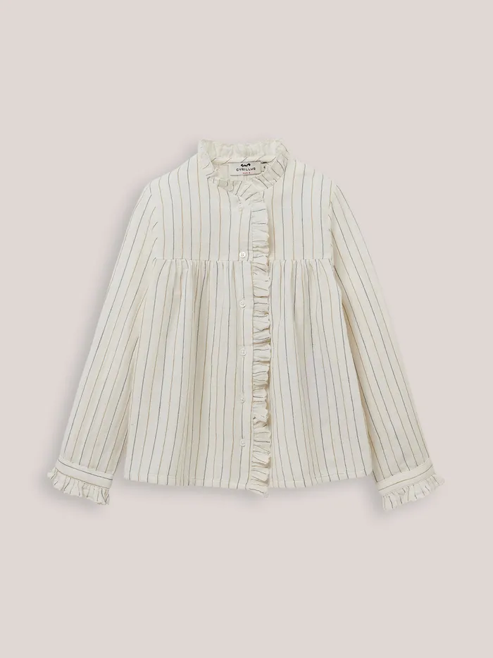 Girls Cyrillus Clothing Cotton Gauze Ruffled Shirt Rayure Bleuecru Girls Cyrillus Clothing Cotton Gauze Ruffled Shirt Rayure Bleuecru