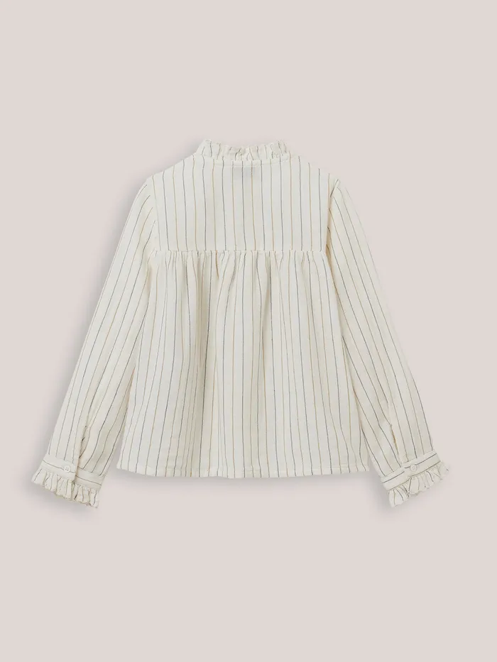 Girls Cyrillus Clothing Cotton Gauze Ruffled Shirt Rayure Bleuecru Girls Cyrillus Clothing Cotton Gauze Ruffled Shirt Rayure Bleuecru