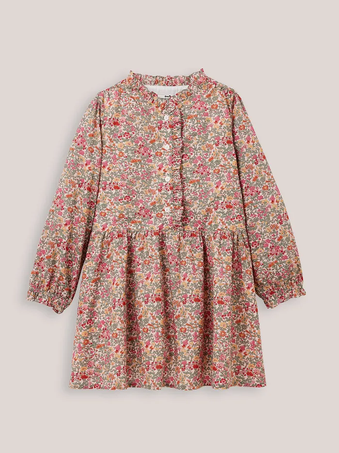 Girls Cyrillus Clothing Dress With Liberty Fabric Ruffle Lib Babington Rose