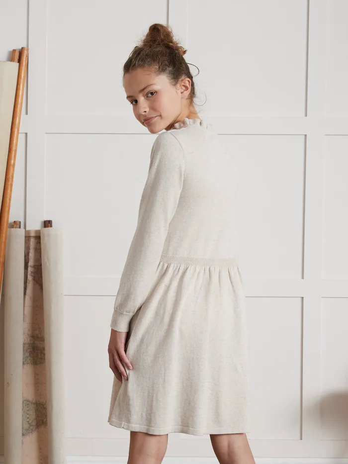Girls Cyrillus Clothing Pointelle Sweater Dress Beige Chine Girls Cyrillus Clothing Pointelle Sweater Dress Beige Chine