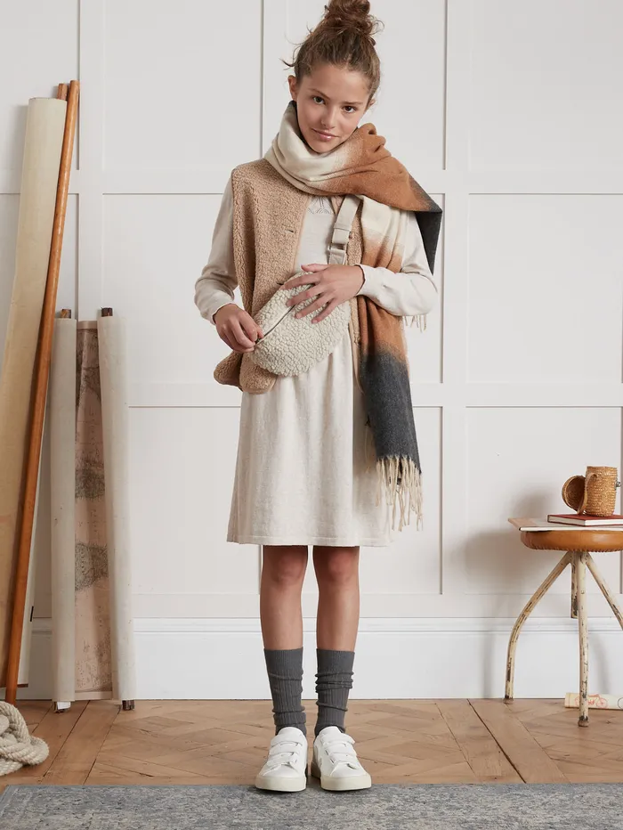 Girls Cyrillus Clothing Pointelle Sweater Dress Beige Chine Girls Cyrillus Clothing Pointelle Sweater Dress Beige Chine