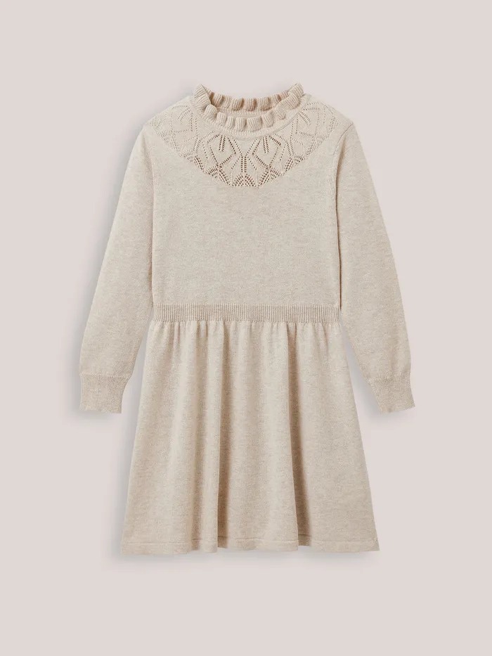 Girls Cyrillus Clothing Pointelle Sweater Dress Beige Chine Girls Cyrillus Clothing Pointelle Sweater Dress Beige Chine