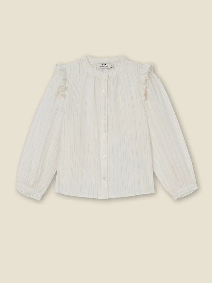 Girls Cyrillus Clothing Shirt With Shiny Stripes 8211 The Christmas Collection Ecru