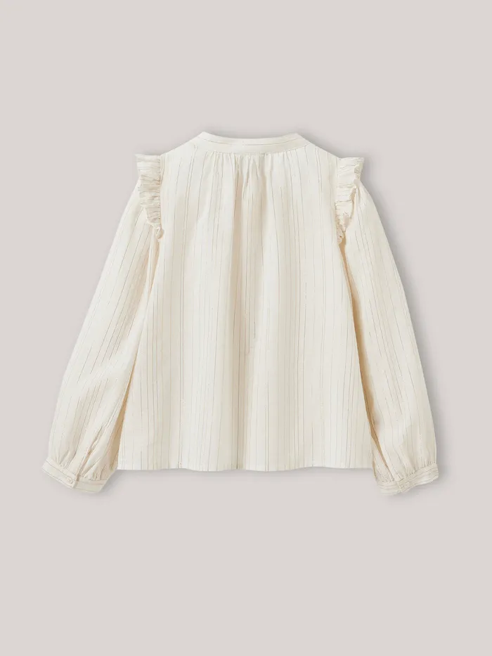 Girls Cyrillus Clothing Shirt With Shiny Stripes 8211 The Christmas Collection Ecru