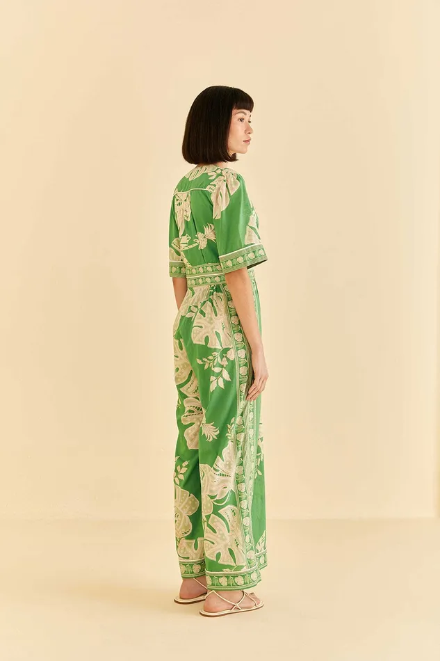 Green Lace Monsteras Jumpsuit Women Farm Rio Jumpsuits