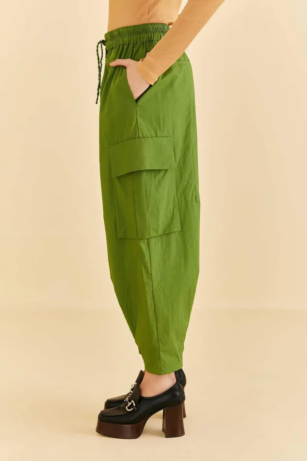 Green Organic Cotton Cargo Pants Women Farm Rio Pants
