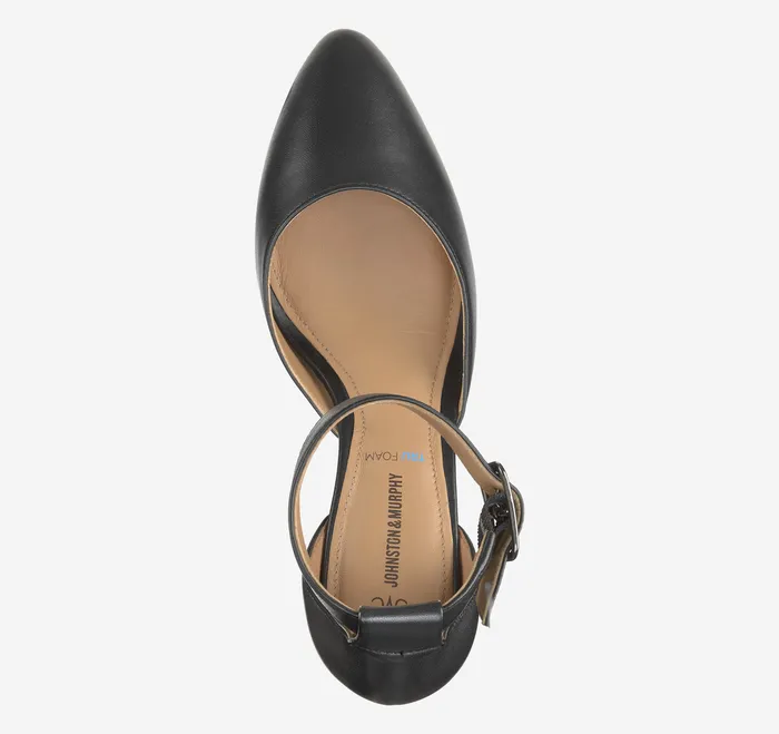 Heels and Platform Wedges Johnston and Murphy Women Vicki Ankle Strap Black Glove Leather
