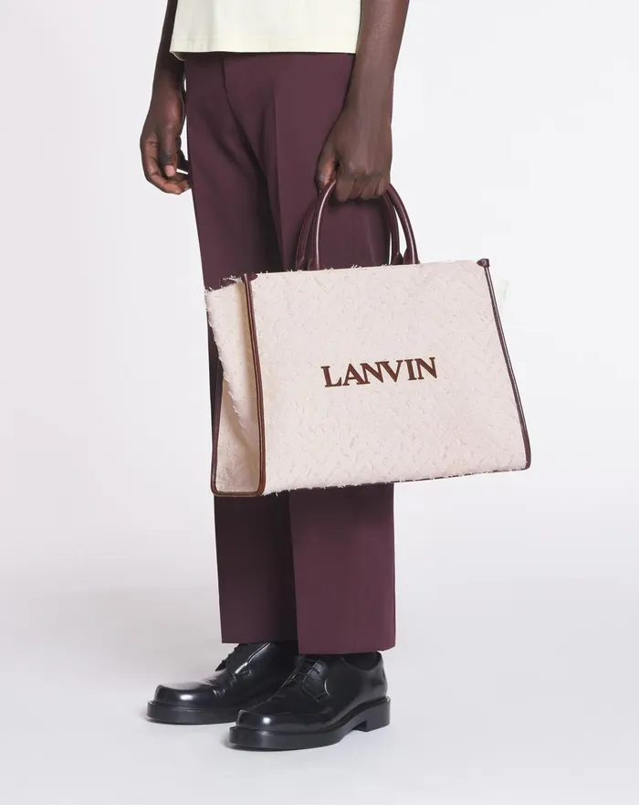Herringbone Motif Inandout Mm Tote Bag Dark Beigeburgundy Women Lanvin Tote Bags and Top Handle Bags