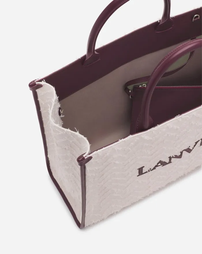 Herringbone Motif Inandout Mm Tote Bag Dark Beigeburgundy Women Lanvin Tote Bags and Top Handle Bags
