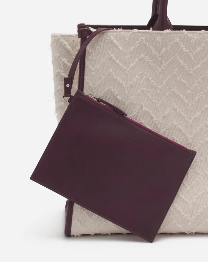 Herringbone Motif Inandout Mm Tote Bag Dark Beigeburgundy Women Lanvin Tote Bags and Top Handle Bags