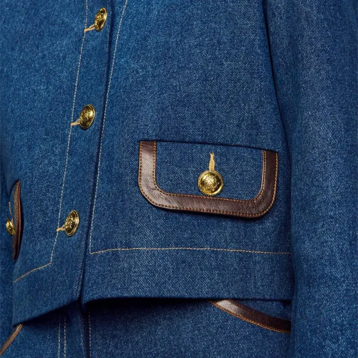Jackets and Blazers Women SANDRO Denim Jacket With Leather Collar Blue