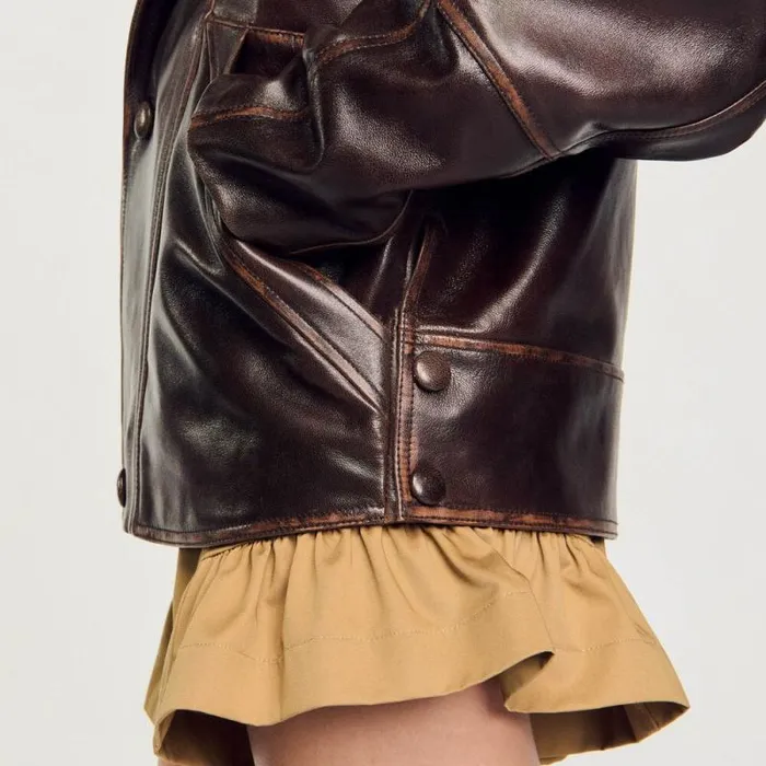 Jackets and Blazers Women SANDRO Oversized Leather Jacket Brown