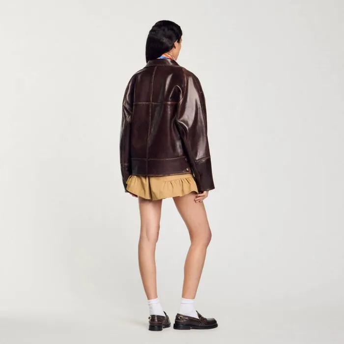 Jackets and Blazers Women SANDRO Oversized Leather Jacket Brown