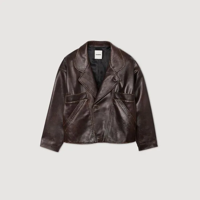 Jackets and Blazers Women SANDRO Oversized Leather Jacket Brown