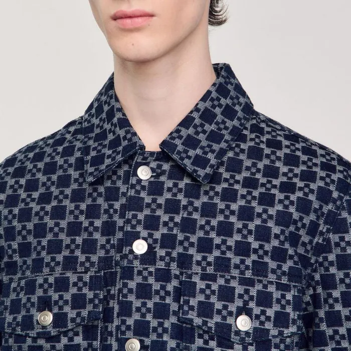 Jackets Men SANDRO Square Cross Denim Jacket Navy Blue