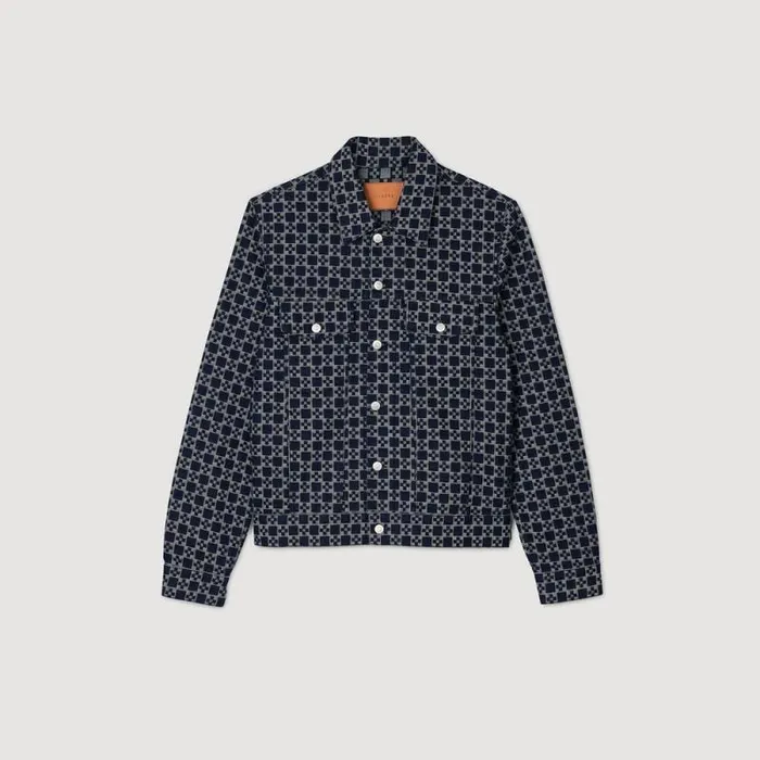 Jackets Men SANDRO Square Cross Denim Jacket Navy Blue