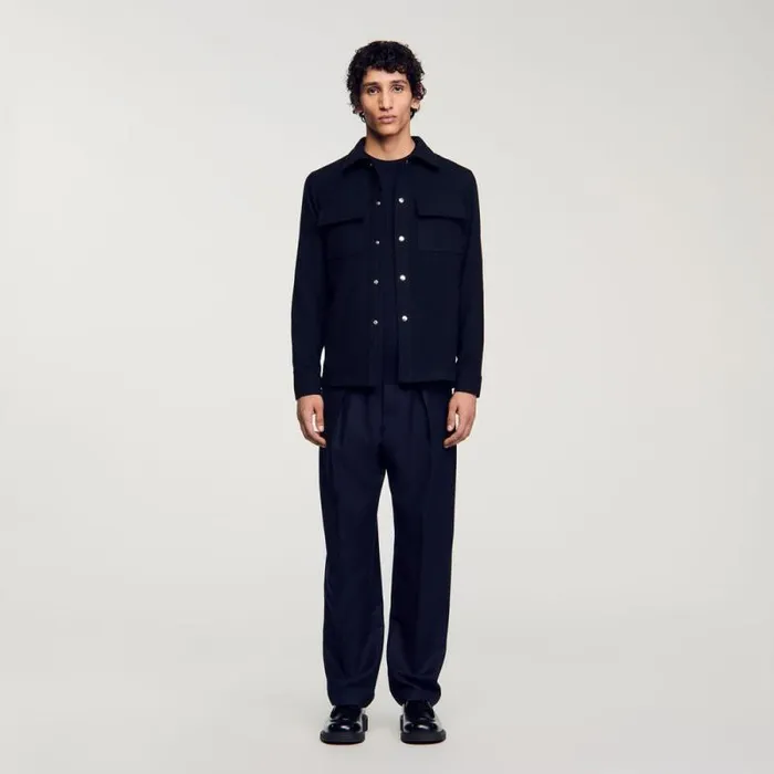 Jackets Men SANDRO Wool Overshirt Navy Blue