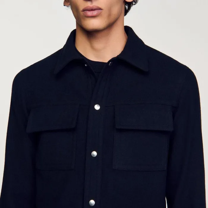 Jackets Men SANDRO Wool Overshirt Navy Blue