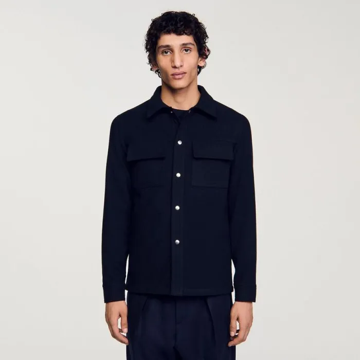 Jackets Men SANDRO Wool Overshirt Navy Blue