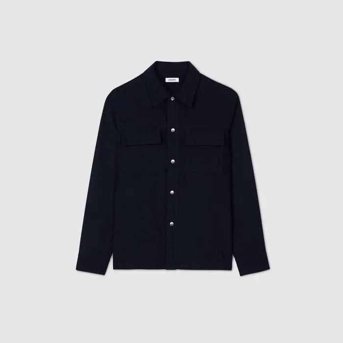 Jackets Men SANDRO Wool Overshirt Navy Blue