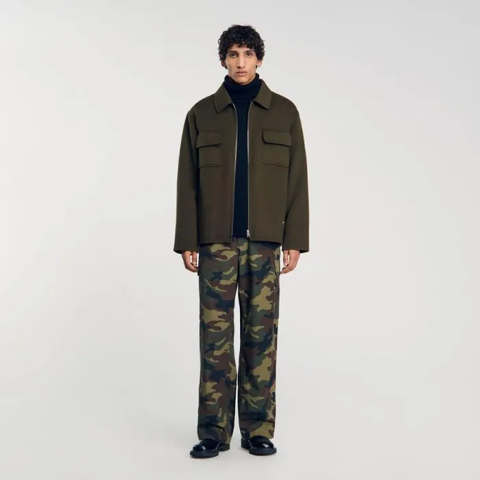 Jackets Men SANDRO Zipped Overshirt Olive Green
