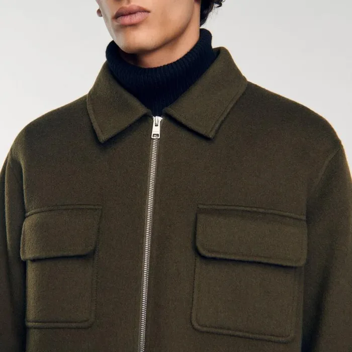 Jackets Men SANDRO Zipped Overshirt Olive Green