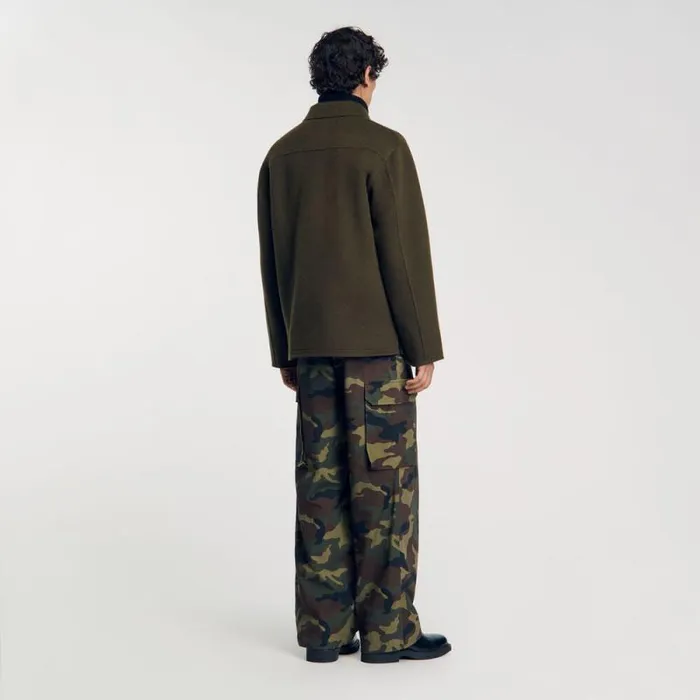 Jackets Men SANDRO Zipped Overshirt Olive Green