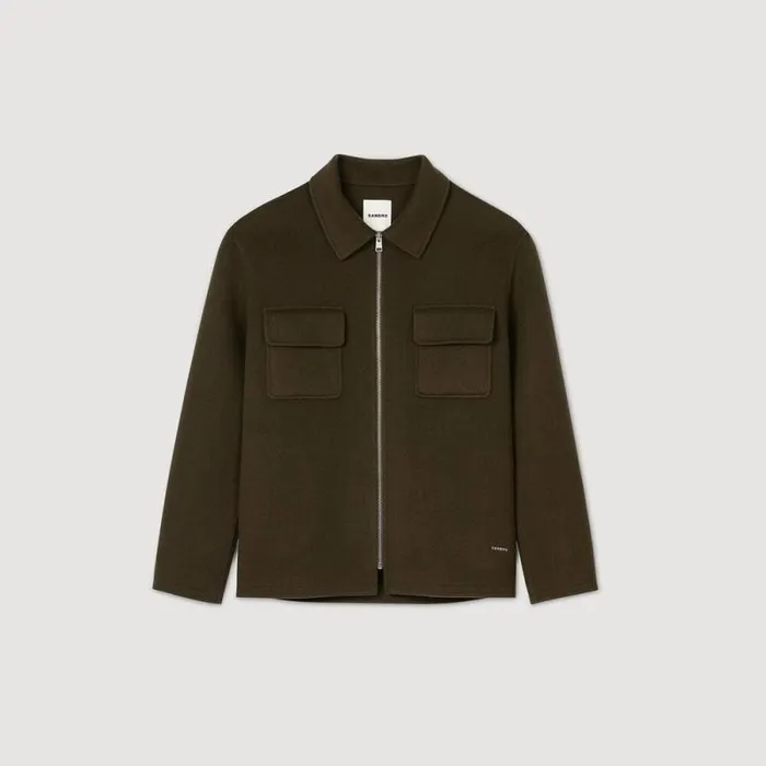 Jackets Men SANDRO Zipped Overshirt Olive Green