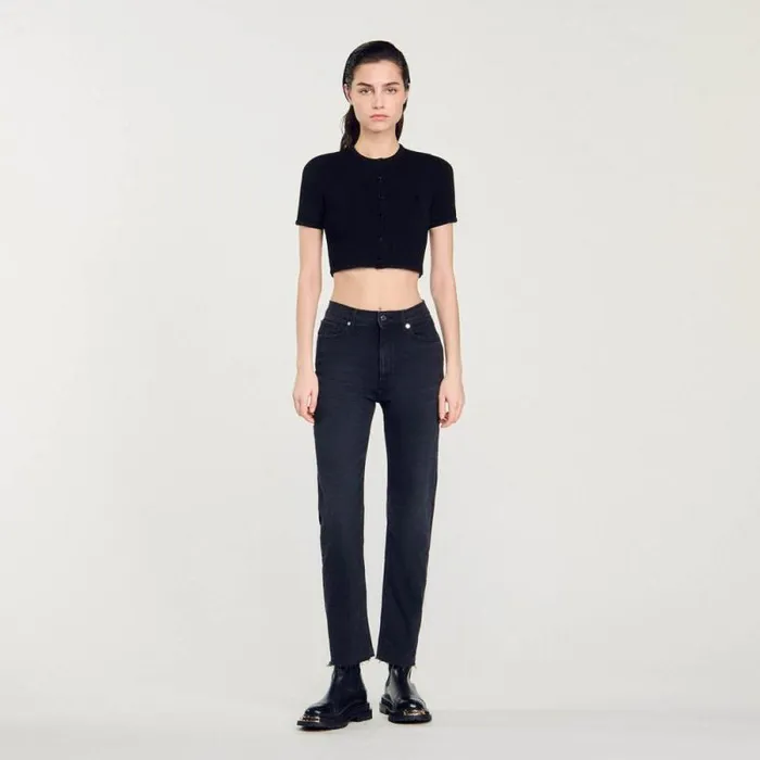 Jeans Women SANDRO Straightcut Jeans With Raw Edges Black