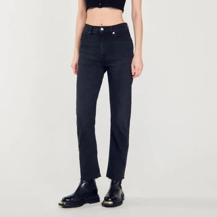 Jeans Women SANDRO Straightcut Jeans With Raw Edges Black