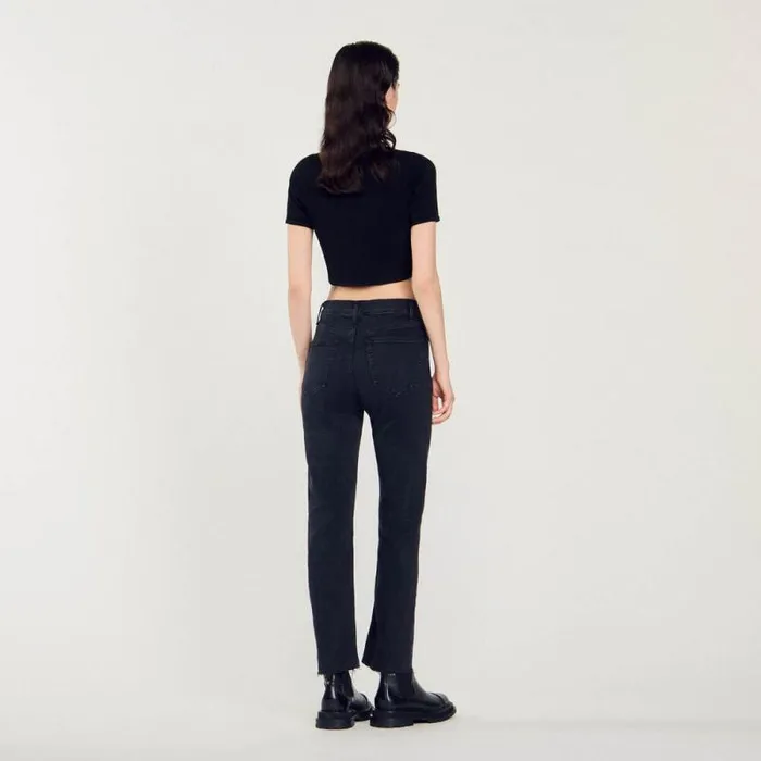 Jeans Women SANDRO Straightcut Jeans With Raw Edges Black