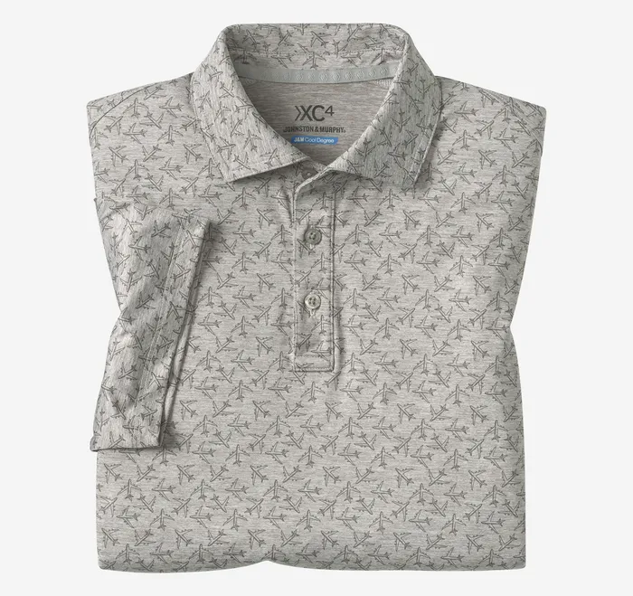 Johnston and Murphy Polos and Tees Men XC4 Performance Print Polos Cool Degree Gray Airplane