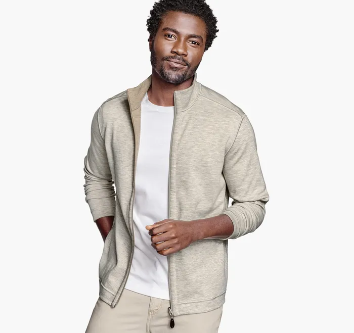Johnston and Murphy Reversible FullZip OatmealGray Men Sweaters and Knits