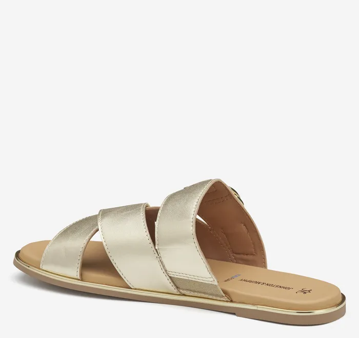 Johnston and Murphy Sandals Women Shayla CrossBand Slide Gold Metallic Sheepskin