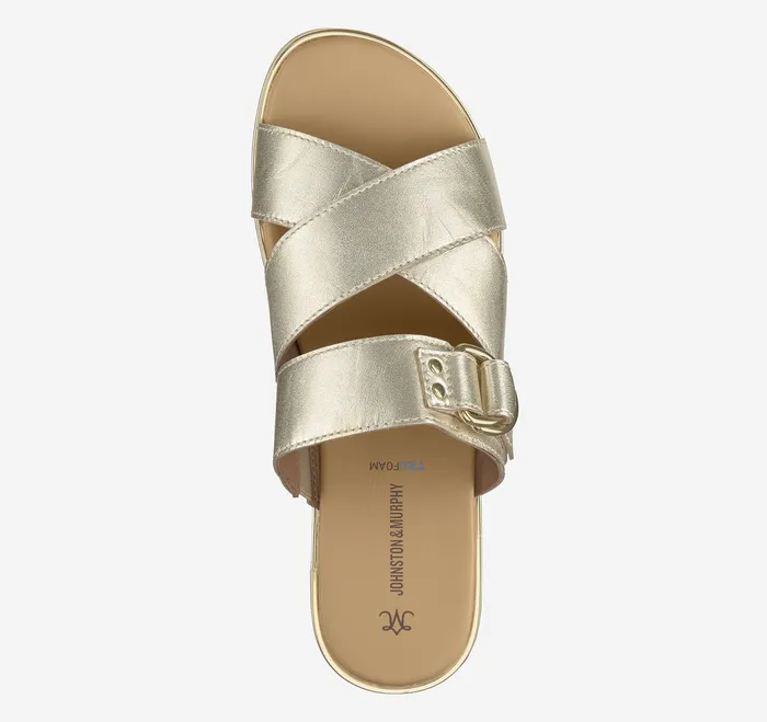 Johnston and Murphy Sandals Women Shayla CrossBand Slide Gold Metallic Sheepskin
