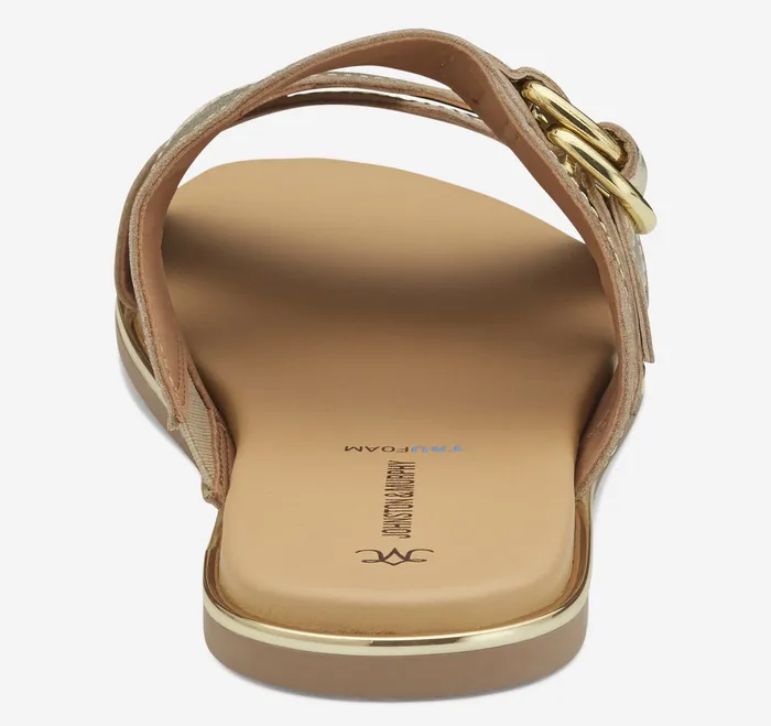 Johnston and Murphy Sandals Women Shayla CrossBand Slide Gold Metallic Sheepskin
