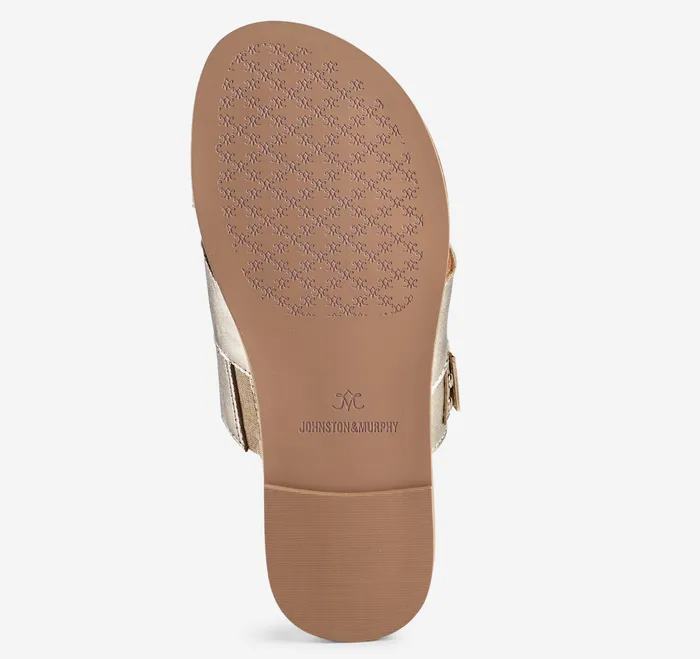 Johnston and Murphy Sandals Women Shayla CrossBand Slide Gold Metallic Sheepskin