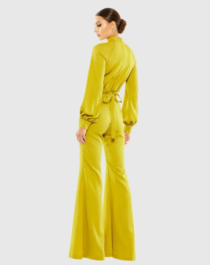Jumpsuits and Rompers Satin Raglan Long Sleeve High Neck Jumpsuit Chartreuse 8211 Mac Duggal Women Jumpsuits and Rompers Satin Raglan Long Sleeve High Neck Jumpsuit Chartreuse 8211 Mac Duggal Women
