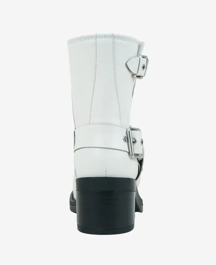Kenneth Cole Boots and Booties Women Stride Leather Buckle Moto Boot White