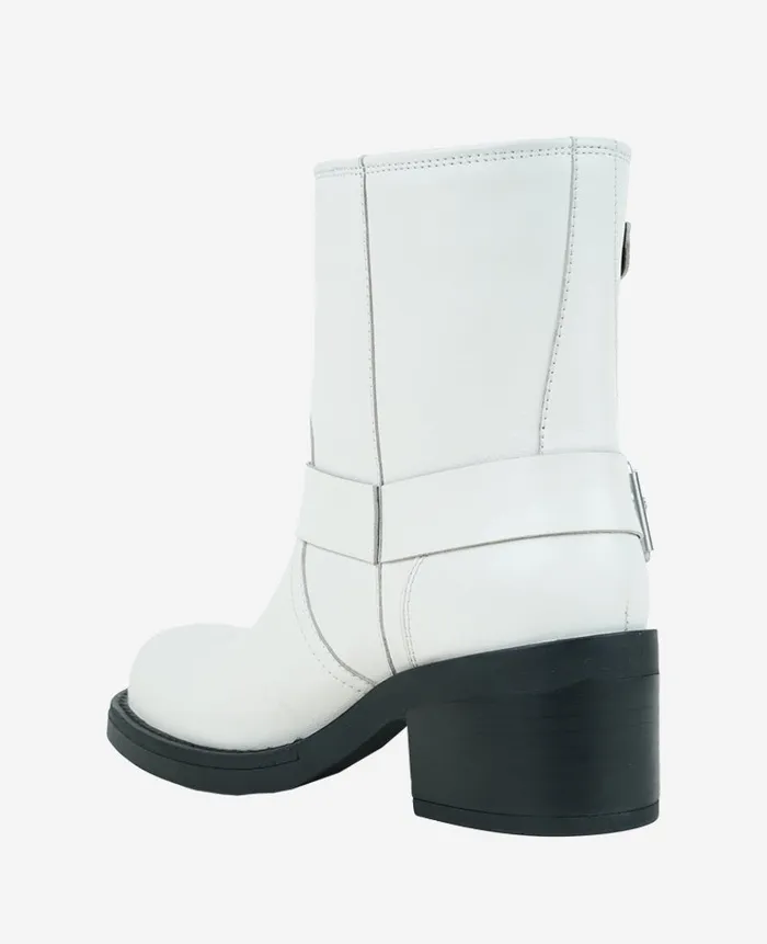Kenneth Cole Boots and Booties Women Stride Leather Buckle Moto Boot White
