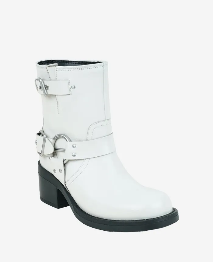 Kenneth Cole Boots and Booties Women Stride Leather Buckle Moto Boot White