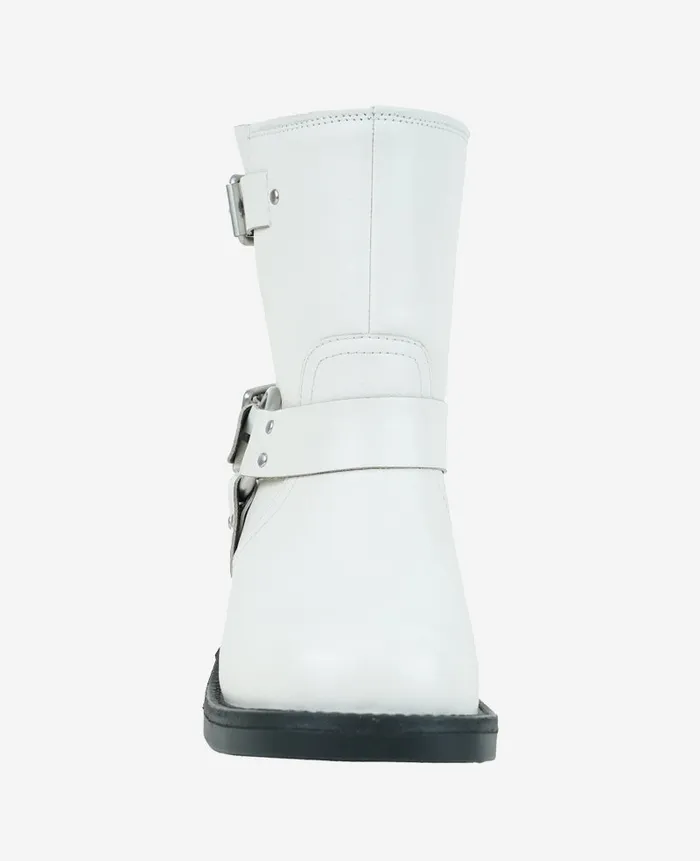 Kenneth Cole Boots and Booties Women Stride Leather Buckle Moto Boot White