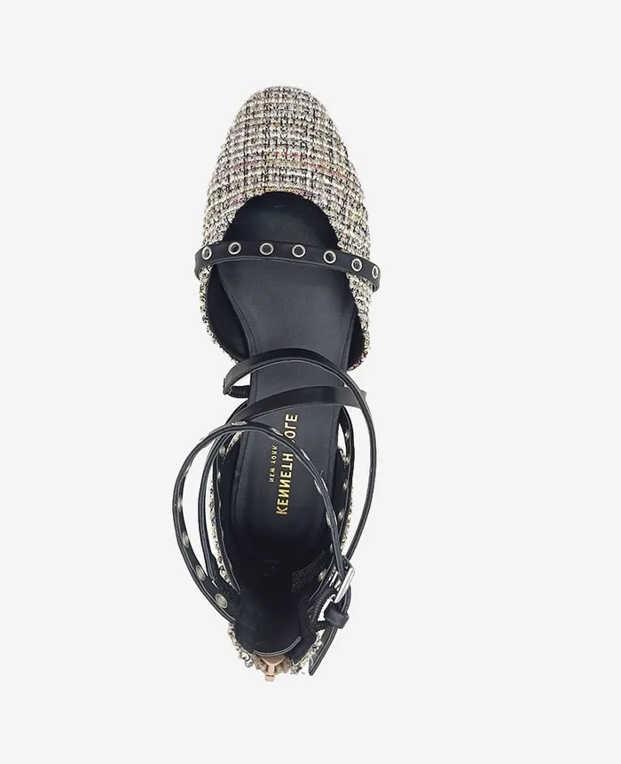 Kenneth Cole Flats and Loafers Women Mason Tweed Strappy Stud Flat Black Kenneth Cole Flats and Loafers Women Mason Tweed Strappy Stud Flat Black