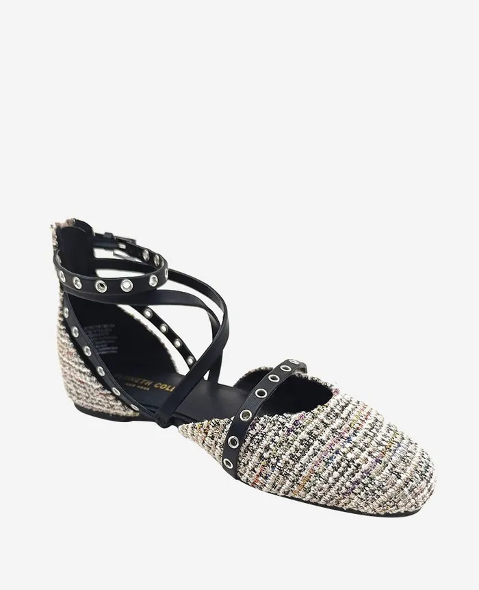 Kenneth Cole Flats and Loafers Women Mason Tweed Strappy Stud Flat Black Kenneth Cole Flats and Loafers Women Mason Tweed Strappy Stud Flat Black
