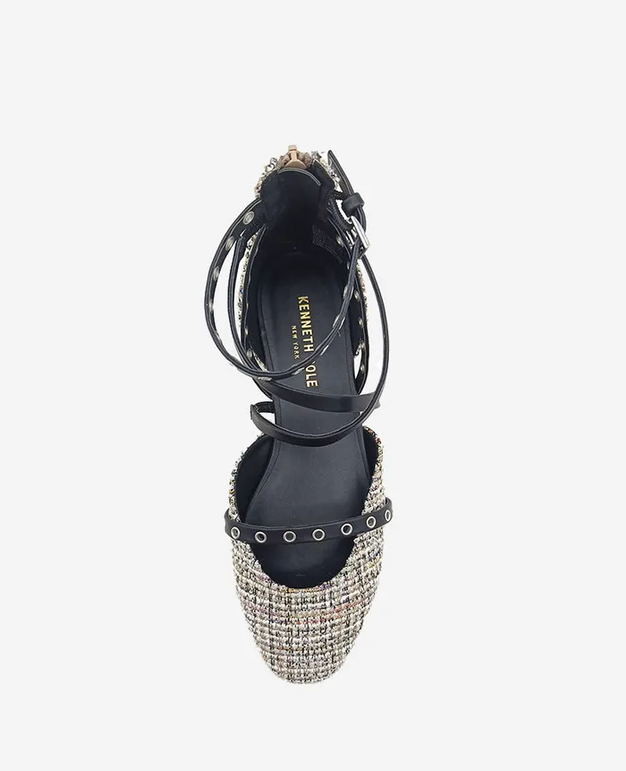 Kenneth Cole Flats and Loafers Women Mason Tweed Strappy Stud Flat Black Kenneth Cole Flats and Loafers Women Mason Tweed Strappy Stud Flat Black