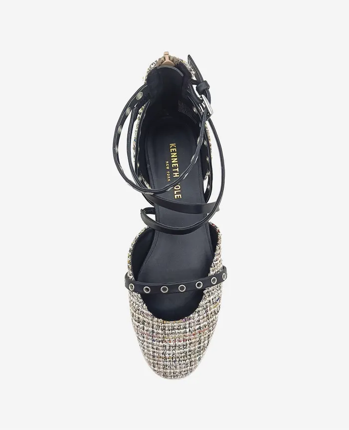Kenneth Cole Flats and Loafers Women Mason Tweed Strappy Stud Flat Black Kenneth Cole Flats and Loafers Women Mason Tweed Strappy Stud Flat Black